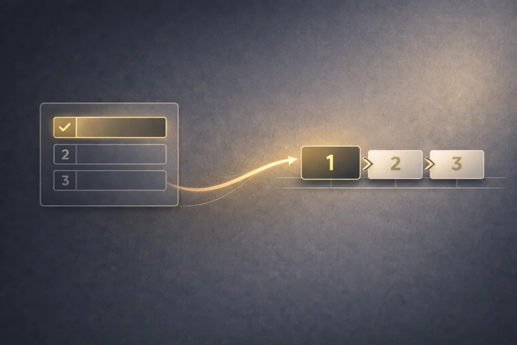 Schemat przejścia od uporządkowanej listy priorytetów do etapowego planu działania