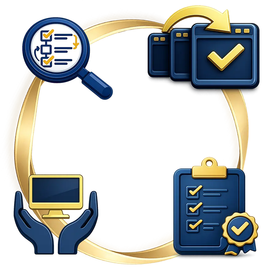 Schemat cyklu usług Adryk od audytu i planowania po wdrożenie i utrzymanie